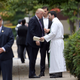 President Donald Trump talks with Rev. D. Andrew Olivo as he arrives to attend church at St. John’s Church in Washington, Sunday, Sept. 3, 2017. (AP Photo/Susan Walsh)